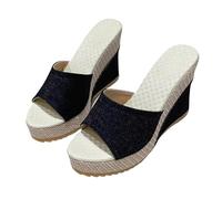 Sportswear - Scarpe da ginnastica da donna, alla moda, estive, con plateau coreano, con zeppa, spesse, con tacco alto, con plateau, una parola, casual, da yoga, da donna, antiscivolo, Nero , 37 EU