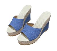 Sportswear - Scarpe da ginnastica da donna, alla moda, estive, con plateau coreano, con zeppa, spesse, con tacco alto, con plateau, una parola, casual, da yoga, da donna, antiscivolo, Blu, 36 EU