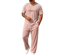 Sportswear Solid Letter Print City - Pantaloncini a maniche lunghe e pantaloni estivi casual outfit moda due pezzi, Rosa chiaro, XXXL