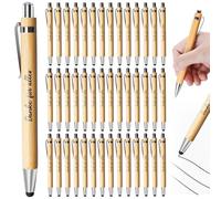 SPORWAY 50 penne a sfera: set di penne a sfera in legno di bambù, penna a sfera in legno con touch screen per scrivere, diario, scuola, forniture per ufficio, regalo di laurea