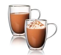 SPORWAY Bicchieri da caffè a doppia parete, 350 ml, 2 tazze da cappuccino, latte macchiato, tazze da caffè, tazze da tè con manico, bicchieri da caffè a doppia parete, lavabili in lavastoviglie