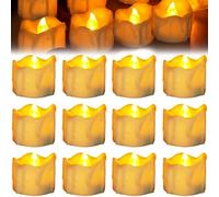 SPORWAY Candele a LED, 12 pezzi, a LED, senza fiamma, a batteria, con timer, lampeggianti, per Halloween, Natale, casa, matrimoni, feste (giallo caldo)