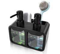 SPORWAY Distributore di sapone per stoviglie: 350 ml, dispenser di sapone da cucina con porta spugna e porta spazzolino, organizer per lavello con vassoio antigoccia per cucina, bagno (nero-02)