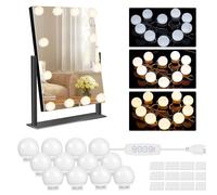 SPORWAY Luci da Specchio, Luci LED Trucco Stile Hollywood con 12 Lampadine Dimmerabili, 3 Colori 10 Livelli di Luminosità Lampada Trucco per Trucco Cosmetico Bagno