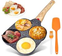 SPORWAY Padella Pancake e Frittata Antiaderente: 4 Fori in Alluminio per Crepes Hamburger Uova Fritte, per Fornello a Gas e Induzione