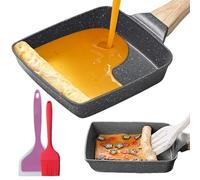 SPORWAY Padella per Omelette Giapponese, Tamagoyaki Padella Rettangolare Padella per La Colazione, Padella Pancake con Spatola in Silicone Pennello per Olio per Crepe Uova al Tegamino (Nero)