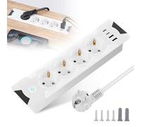 SPORWAY Presa da incasso con USB C PD 20 W: 4 scomparti da tavolo, presa a scomparsa, presa da tavolo, presa a scomparsa con cavo da 2 m, per piano di lavoro, tavolo da conferenza