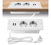 SPORWAY Presa da Tavolo a Scomparsa Con 2 Prese e 2 USB, Multipla, Cavo da 1,5 m, per Piano di Lavoro, Tavolo da Conferenze (Bianco)