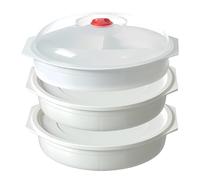 SPORWAY Set di 3 piatti a microonde con coperchio: 3 scomparti, scatola portaoggetti, stoviglie per riscaldare, 3° piano con ventilazione