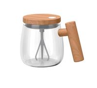 SPORWAY Tazza auto-commovente da 400 ml, tazza elettrica in vetro borosilicato alto, tazza da caffè portatile con agitatore automatico per caffè, latte, polvere proteica (Colore acero)