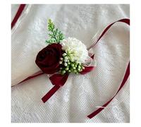 Sposa Polso Corsage Matrimonio Damigella Mano Fiore Seta Artificiale Rosa Nastro Bracciale Festa Ballo Decorativo per matrimoni(Wine red)