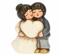 THUN, Bomboniera Matrimonio con Coppia di Sposini Uniti in un Abbraccio, Ceramica Decorata a Mano, Versione Piccola, Linea Bomboniere, 5.5x3.5x7 cm h