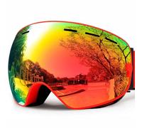 SPOSUNE,Maschera da sci con doppia lente sferica anti-appannamento, 100% protezione UV400, per uomo, donna, ragazzi, compatibile con casco, antiriflesso, antivento, Red frame + Red Lens VLT 16-18%
