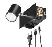 Spot a parete WAIKA a 1 luce nero presa USB-C USB-A incl. lampada LED GU10 [EEK: C]