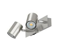 ledscom.de Spot a parete WAIKA, a due luci, con interruttore, acciaio inox opaco, incl. GU10 LED (bianco caldo, 7,6W, 1103lm ciascuno, 33°)