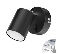 ledscom.de Spot da parete WAIKA con interruttore nero opaco + lampada GU10 LED bianco a 3 livelli dimming: max. 609lm ciascuno