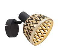 Spot Da Parete Lampada Da Lettura Bambù Metallo Nero Naturale E14 Regolabile