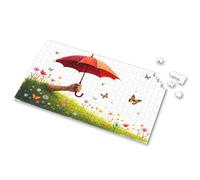 Spot It Gioco per bambini Una mano che tiene un ombrello in mezzo a un campo di fiori colorati e farfalle. Puzzle con immagine di 3 anni regali ragazza puzzle board (500 pezzi)