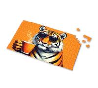 Spot It Gioco per bambini Una tigre che indossa occhiali da sole tiene una tazza di caffè fumante. Puzzle con immagine di 3 anni regali ragazza puzzle board (500 pezzi)
