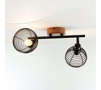 Spot Lampada Retrò B:34 CM Legno Metallo 2x E14 Plafoniera Faretto Soggiorno
