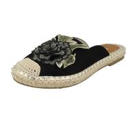 Spot On Espadrilles Donna Infradito Decorazione Floreale Nere Arancio, Mules
