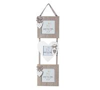 SPOTTED DOG GIFT COMPANY - Cornice Portafoto in Legno, Forma di Quadrato e Cuore da Appendere, Cornice da Parete 3 Triplo Cornice per Foto Mutiple, Grigia Bianca con Motivo Gatto