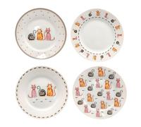 SPOTTED DOG GIFT COMPANY Piattini da Dessert, Set di 4 Piatti in Ceramica, Piatti per Torte, Frutta e Antipasti, Insalata, Adatti al Microonde e alla Lavastoviglie 19 cm - Gatti