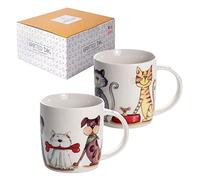 SPOTTED DOG GIFT COMPANY Set di 2 Tazze da Caffè in Ceramica 350 ml per Caffè e Tè, Tazze con Gatti e Tazze con Cane, Regalo per Gattara e Amanti dei Cani