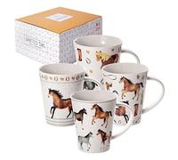 SPOTTED DOG GIFT COMPANY Set di 4 Tazze da Caffè in Ceramica 360 ml per Caffè e Tè, Tazze a Tema Cavallo, Idee Regalo Cavalli per Donne Uomini e Ragazze