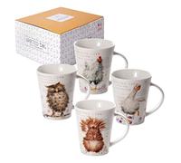SPOTTED DOG GIFT COMPANY Set di 4 Tazze da Caffè in Ceramica 360 ml per Caffè e Tè, Tazze con Animali: Scoiattolo, Gallina, Gufo e Oca, Idea Regalo per chi ama gli animali