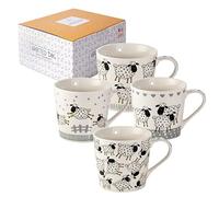 SPOTTED DOG GIFT COMPANY Set di 4 Tazze da Caffè in Ceramica 380 ml per Caffè e Tè, Tazze con Animali Bianco e Nero a Tema Pecora, Adatte a Lavastoviglie e Microonde, Regalo per chi ama gli animali