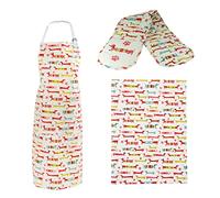 SPOTTED DOG GIFT COMPANY - Set di strofinaccio da cucina, grembiule e guanto da forno doppio - con cane bassotto - resistenti al caldo - idee regalo per uomo, donna e amanti degli animali - in cotone