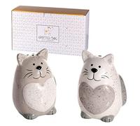 SPOTTED DOG GIFT COMPANY - Set sale e pepe da tavola a forma di gatto - idee regalo per amanti dei gatti - in ceramica - bianco/grigio