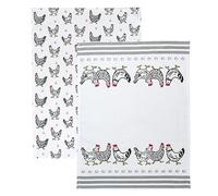 SPOTTED DOG GIFT COMPANY - Strofinacci da cucina con motivo galline e galli - lavabili in lavatrice - idee regalo per uomo e donna - cotone - 50 x 70 cm - set da 2