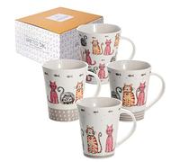 SPOTTED DOG GIFT COMPANY - Tazza con gatti e pesci - tazze grandi per caffè e tè a colazione - idee regalo per uomo, donna e amanti degli animali - in porcellana - set di 4 tazze, 360 Millilitri