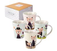 SPOTTED DOG GIFT COMPANY Tazze da caffè, set di 4 tazze da colazione, tazze da gatto, tazza in ceramica per tè e caffè, regalo per amante dei gatti, 360 ml