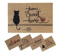 SPOTTED DOG GIFT COMPANY Zerbino Ingresso Esterno Interno 40x60 cm - Zerbino Ingresso Casa in Fibra Naturale di Cocco, Resistente - Con Base Antiscivolo con Gatto Nero Home Sweet Home