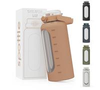 spottle Borraccia in Vetro 2 Litri - Bottiglia Acqua Grande con Cannuccia e Rivestimento in Silicone - Ermetica, Lavabile in Lavastoviglie, Senza BPA (Marrone, 2000 ml)