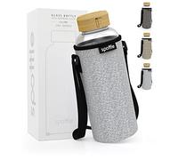 spottle Bottiglia Acqua in Vetro 1,5 L - Riutilizzabile con Coperchio - Vetro Borosilicato Senza BPA - Antigoccia e Lavabile in Lavastoviglie - Con Custodia Protettiva (Grigio, 1500 ml)