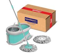 Spotzero By Milton Secchio Prime Spin Mop su ruote, manico allungabile | Distributore di liquidi| Set strizzatore | Sistema di pulizia e pulizia del pavimento (Verde acqua,Mocio rotante Prime)