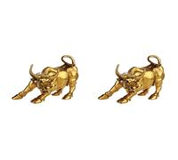 Spourita 2X Feng Shui Fortune Brass Bull Statue, Scultura Decorazione Domestica Il Toro nel Rame Dorato Rappresenta la Fortuna della Carriera