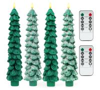 Spoyletto Set di 4 candele natalizie a LED con telecomando e timer, candele di vera cera tremolanti, funzionanti a batteria, sicure senza fiamma per la decorazione dell'albero di Natale, idea regalo