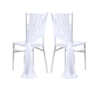 SPPEOUKJ 10/50Pcs 17x250cm Chiffon Chair Sashes 2PCS/Set Sage Pink Ivory Sash Wedding Chair Covers Ribbon Wedding Party Aisle Chair Decor(White,10 PCS)