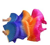 SPPEOUKJ 1pc Ventagli destri + 1 PC Ventagli sinistri 5 Dimensioni * 0,9 m (XXquot; * 35quot;) Velo da ventaglio in Seta Dipinto a Mano for Danza del Ventre, Colore Verde Mix(Silver,280cm-90cm)