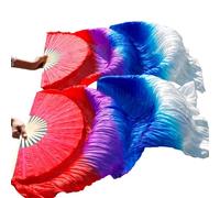 SPPEOUKJ 1pc Ventagli destri + 1 PC Ventagli sinistri 5 Dimensioni * 0,9 m (XXquot; * 35quot;) Velo da ventaglio in Seta Dipinto a Mano for Danza del Ventre, Colore Verde Mix(Lake Blue,150cm-90cm)