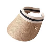 SPPEOUKJ Cappelli da Sole da Donna Cappellini con Visiera in Paglia Fatti a Mano Cappello Estivo for Genitori-Figli Cappello da Spiaggia con Parte Superiore Vuota(Light Coffee,Adult 55-60CM)