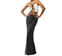 SPPEOUKJ Gonna Lunga Slim a Pois da Donna Nera Chic Elegante Gonna Aderente a Vita Alta Maxi a Coda di Pesce Lady Spring Autumn Street Wear(L)