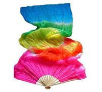 SPPEOUKJ Ventagli di Danza del Ventre Colorati Fatti a Mano alla Moda Simulazione Ventagli di Velo Lungo in bambù di Seta Multicolore