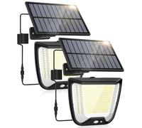 spqment Luce Solare Esterno LED con Pannello: 288 Faretto Solari LED Luce con Sensore Di Movimento IP65 Impermeabile Giardino Faretti Lampade 3 Modes Faro Luci Da Esterni Solar 2 Pezzi con 5m Cavo