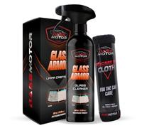 Spray Detergente per Vetri Auto e Moto (500ml) | Pulizia Interni ed Esterni Senza Aloni | Elimina Appannamento e Rimuove Lo Sporco | Profumo Fresco | Panno Microfibra Omaggio| Glass Armor | BassMotor
